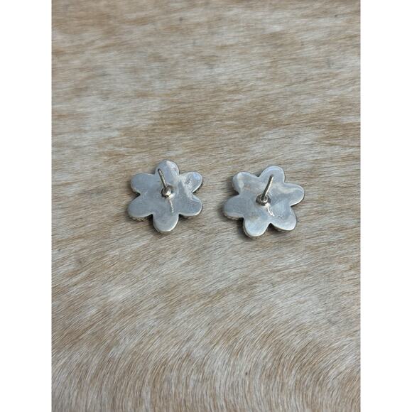 Native American Sterling Silver Orange Opal Flower Cluster Post Stud Earrings - Picture 13 of 13